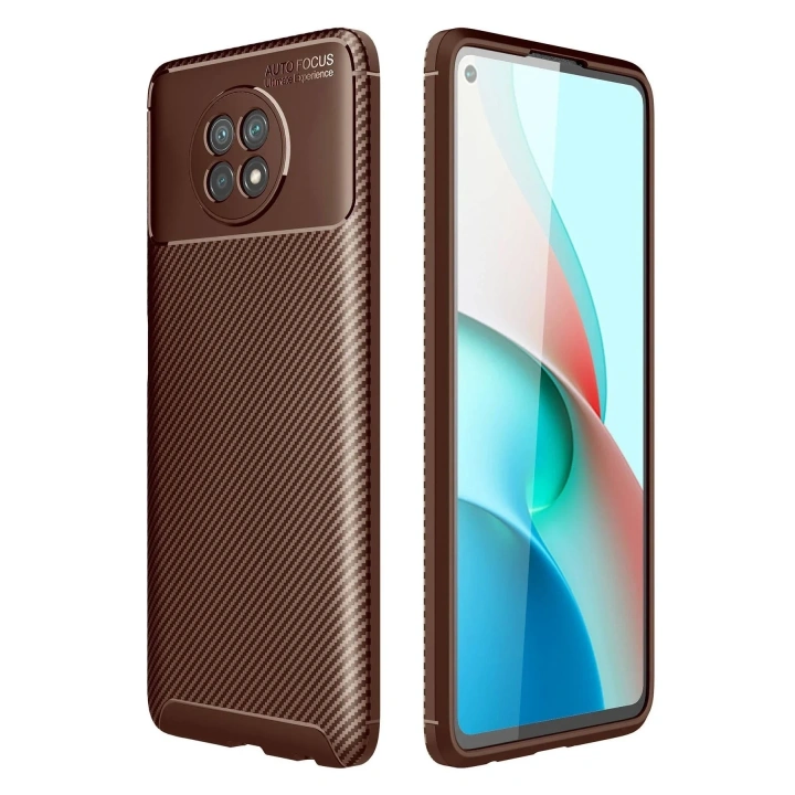 Mey İthalat®   Redmi Note 9 5G Kılıf Auto Focus Karbon Kapak - Kahverengi