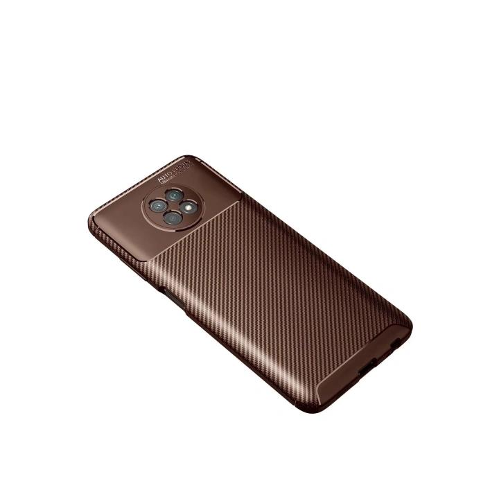 Mey İthalat®   Redmi Note 9 5G Kılıf Auto Focus Karbon Kapak - Kahverengi