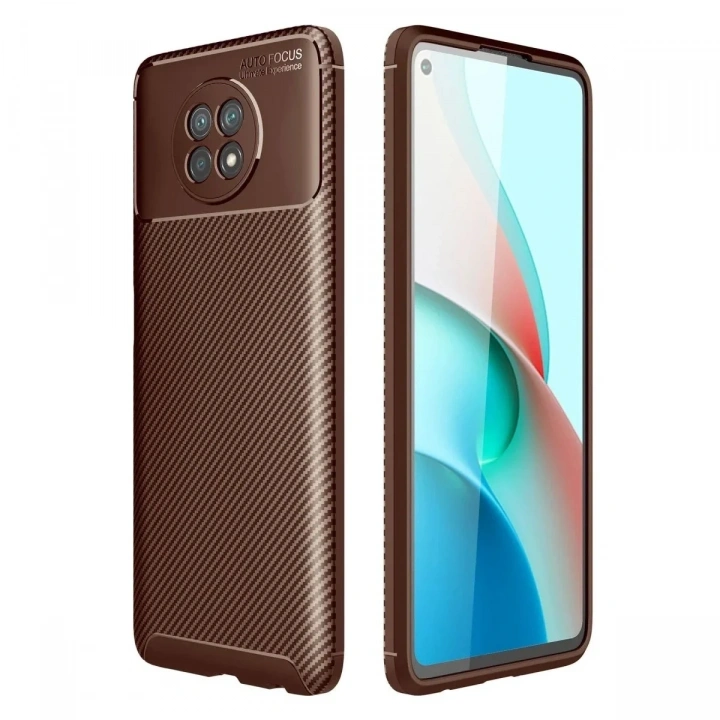 Mey İthalat®   Redmi Note 9 5G Kılıf Auto Focus Karbon Kapak - Kahverengi
