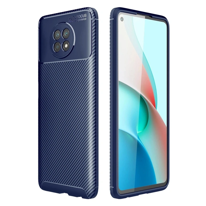 Mey İthalat®   Redmi Note 9 5G Kılıf Auto Focus Karbon Kapak - Lacivert