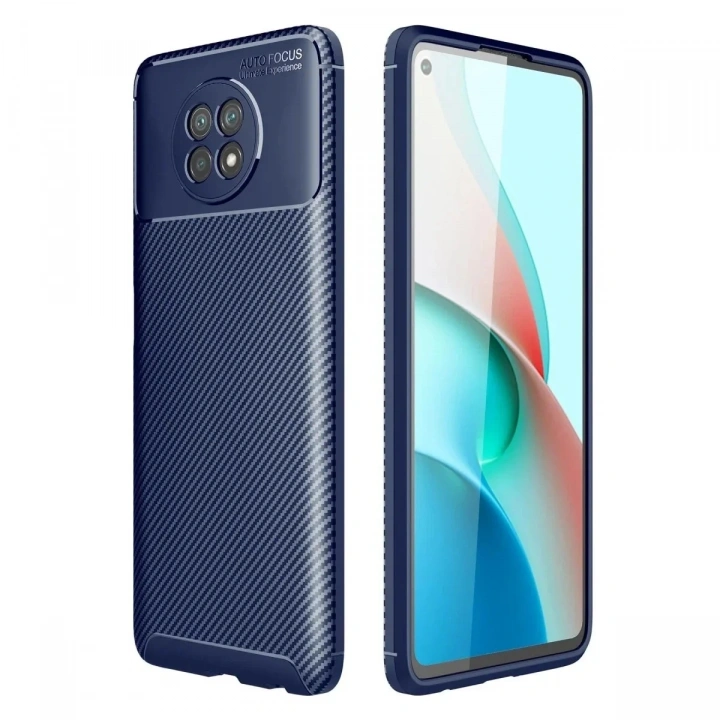 Mey İthalat®   Redmi Note 9 5G Kılıf Auto Focus Karbon Kapak - Lacivert