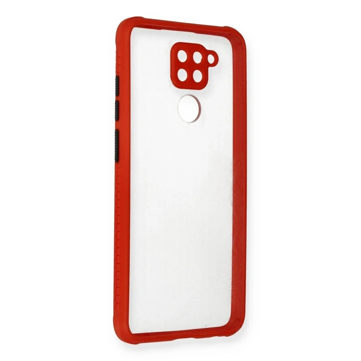 Mey İthalat®   Redmi Note 9 Kılıf Miami Şeffaf Silikon - Kırmızı