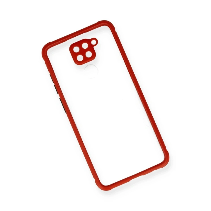 Mey İthalat®   Redmi Note 9 Kılıf Miami Şeffaf Silikon - Kırmızı