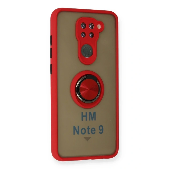 Mey İthalat®   Redmi Note 9 Kılıf Montreal Yüzüklü Silikon Kapak - Kırmızı