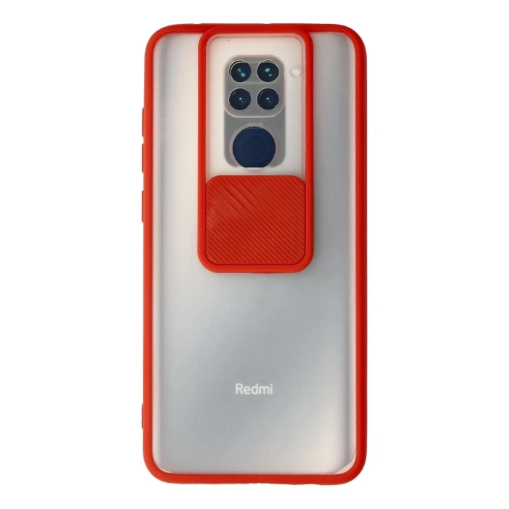 Mey İthalat®   Redmi Note 9 Kılıf Palm Buzlu Kamera Sürgülü Silikon - Kırmızı