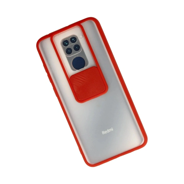 Mey İthalat®   Redmi Note 9 Kılıf Palm Buzlu Kamera Sürgülü Silikon - Kırmızı
