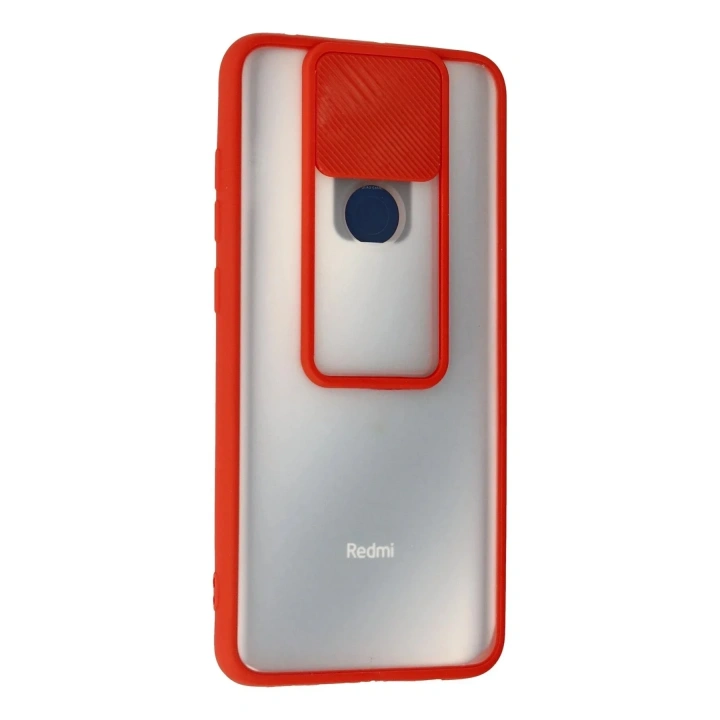 Mey İthalat®   Redmi Note 9 Kılıf Palm Buzlu Kamera Sürgülü Silikon - Kırmızı