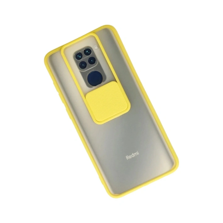 Mey İthalat®   Redmi Note 9 Kılıf Palm Buzlu Kamera Sürgülü Silikon - Sarı