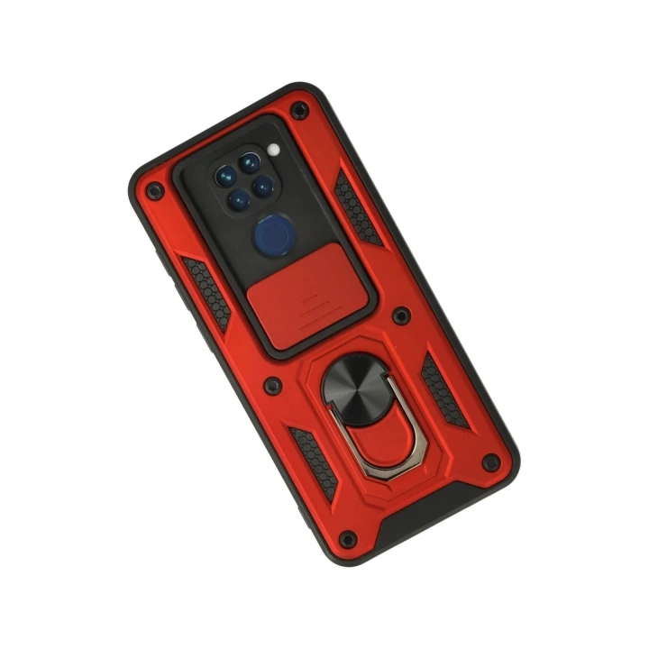 Mey İthalat®   Redmi Note 9 Kılıf Pars Lens Yüzüklü Silikon - Kırmızı
