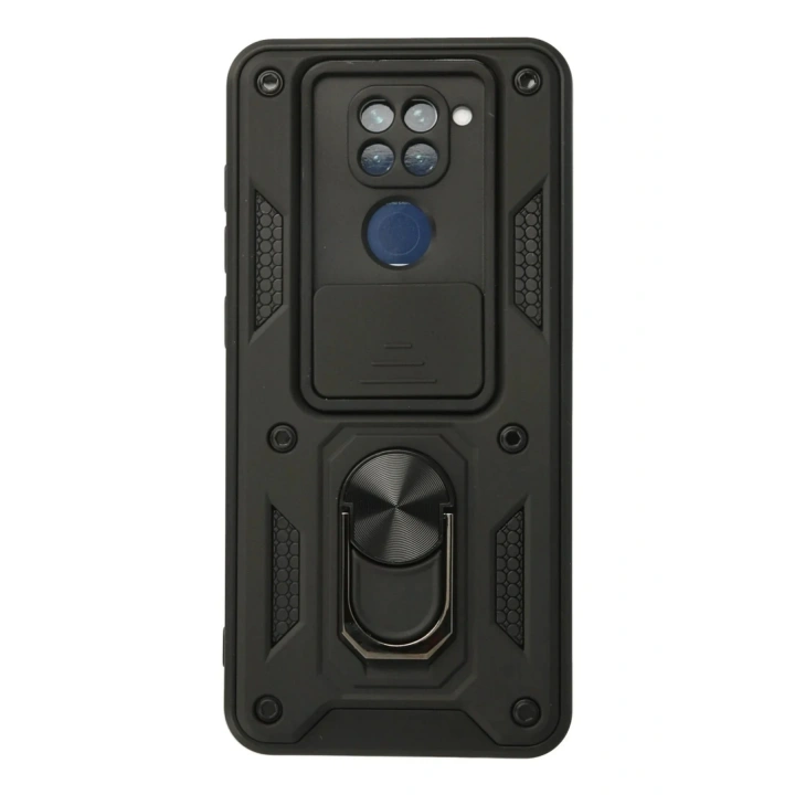 Mey İthalat®   Redmi Note 9 Kılıf Pars Lens Yüzüklü Silikon - Siyah