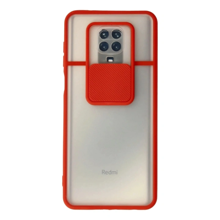 Mey İthalat®   Redmi Note 9 Pro Kılıf Palm Buzlu Kamera Sürgülü Silikon - Kırmızı