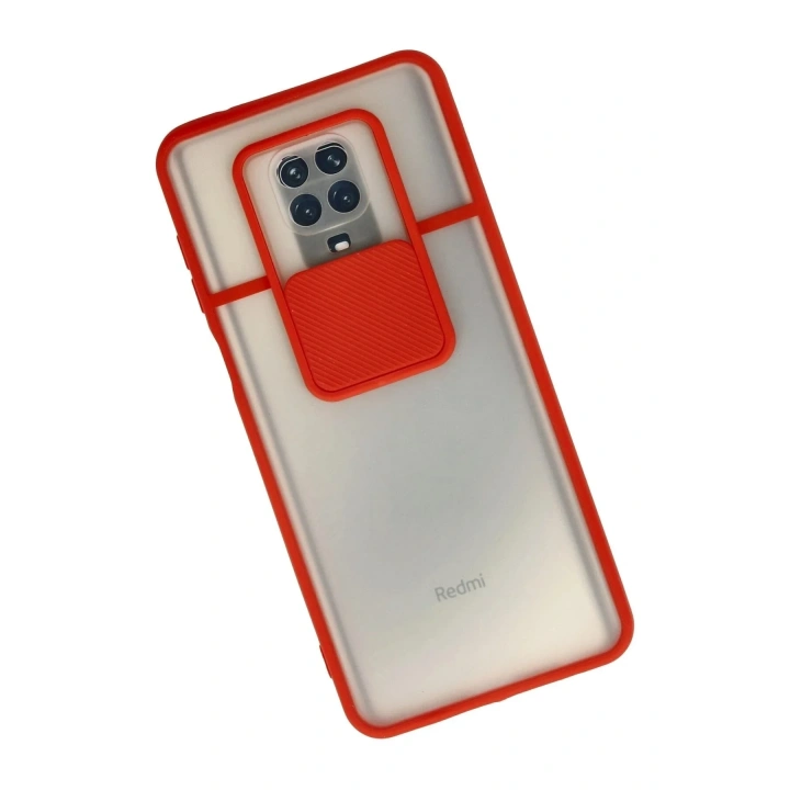 Mey İthalat®   Redmi Note 9 Pro Kılıf Palm Buzlu Kamera Sürgülü Silikon - Kırmızı