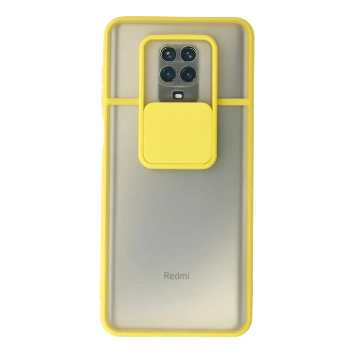 Mey İthalat®   Redmi Note 9 Pro Kılıf Palm Buzlu Kamera Sürgülü Silikon - Sarı