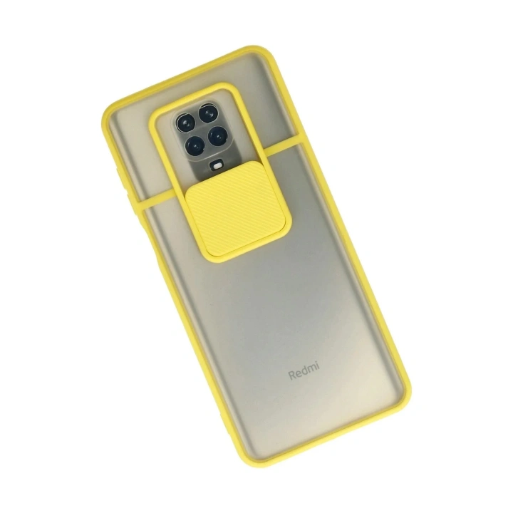 Mey İthalat®   Redmi Note 9 Pro Kılıf Palm Buzlu Kamera Sürgülü Silikon - Sarı