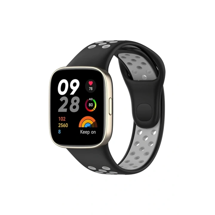 Mey İthalat®   Redmi Watch 3 Spor Delikli Kordon - Siyah-Gri