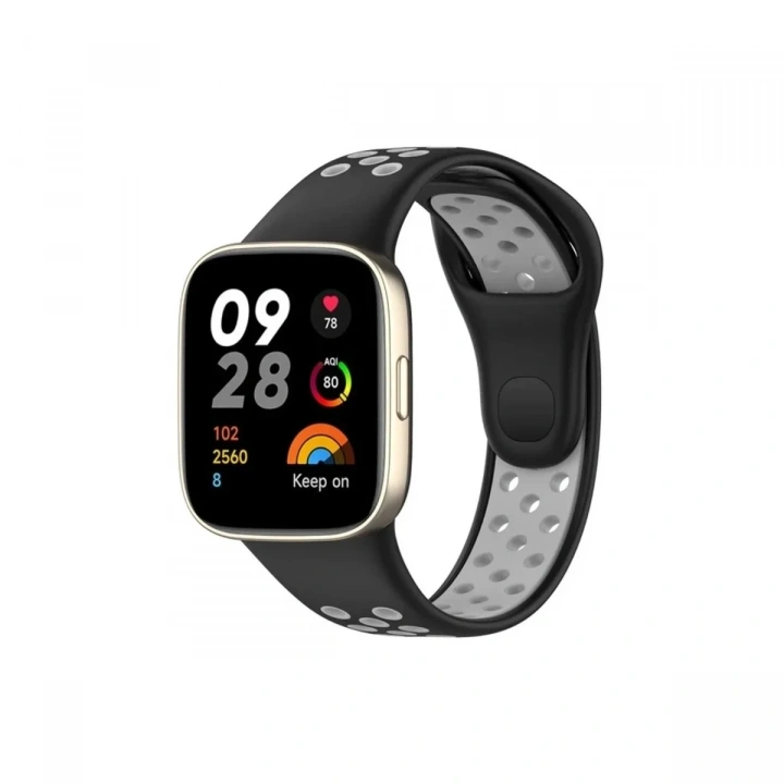 Mey İthalat®   Redmi Watch 3 Spor Delikli Kordon - Siyah-Gri