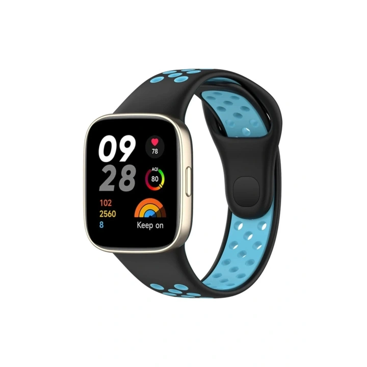 Mey İthalat®   Redmi Watch 3 Spor Delikli Kordon - Siyah-Mavi
