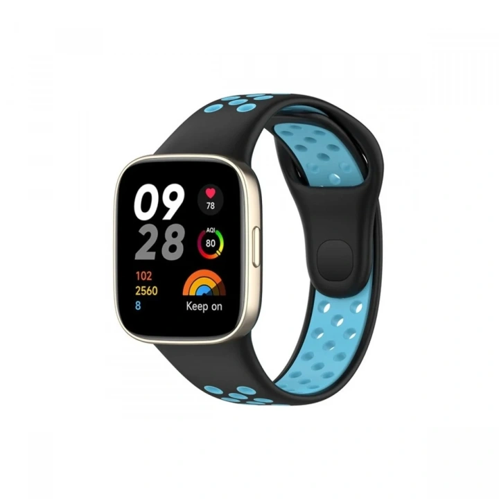 Mey İthalat®   Redmi Watch 3 Spor Delikli Kordon - Siyah-Mavi