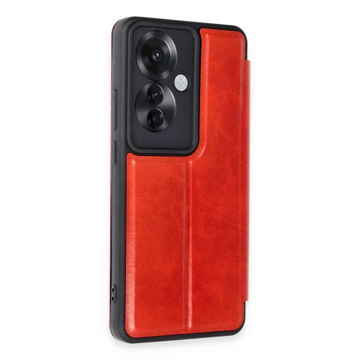 Mey İthalat®   Reno 11F Kılıf Flip Cover - Kırmızı