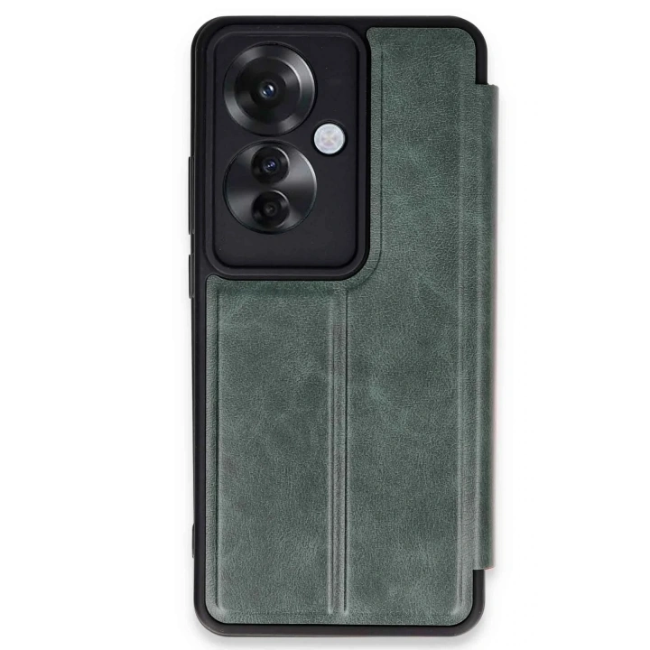 Mey İthalat®   Reno 11F Kılıf Flip Cover - Koyu Yeşil