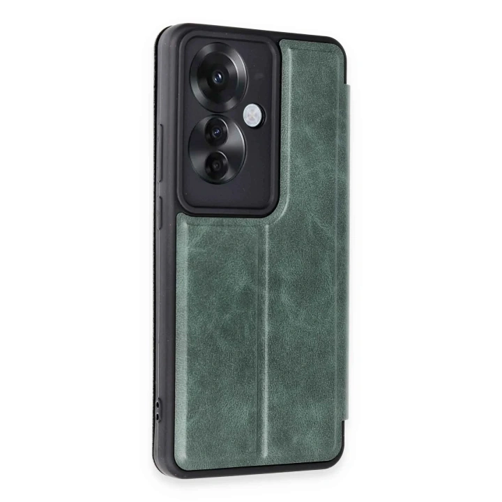 Mey İthalat®   Reno 11F Kılıf Flip Cover - Koyu Yeşil