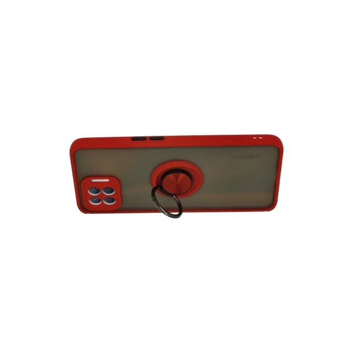 Mey İthalat®   Reno 4 Lite Kılıf Montreal Yüzüklü Silikon Kapak - Kırmızı