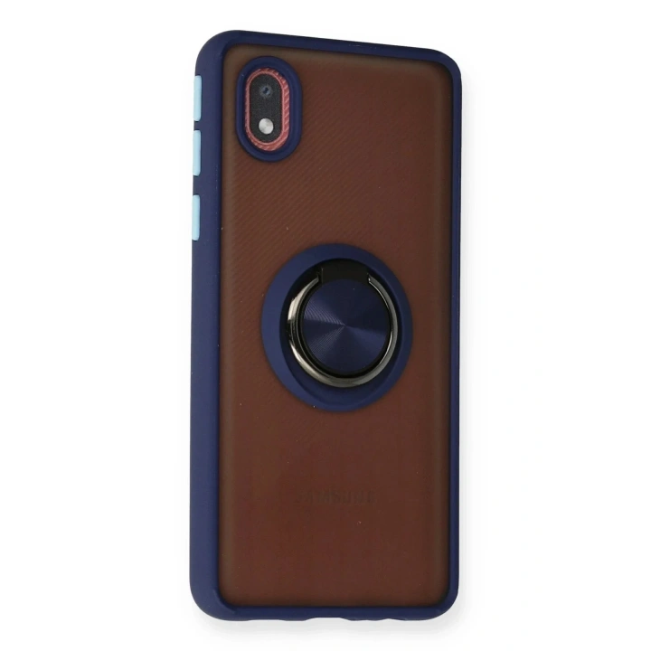 Mey İthalat®  Samsung Galaxy A01 Core Kılıf Montreal Yüzüklü Silikon Kapak - Lacivert
