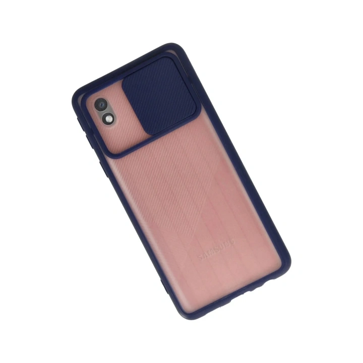 Mey İthalat®  Samsung Galaxy A01 Core Kılıf Palm Buzlu Kamera Sürgülü Silikon - Lacivert