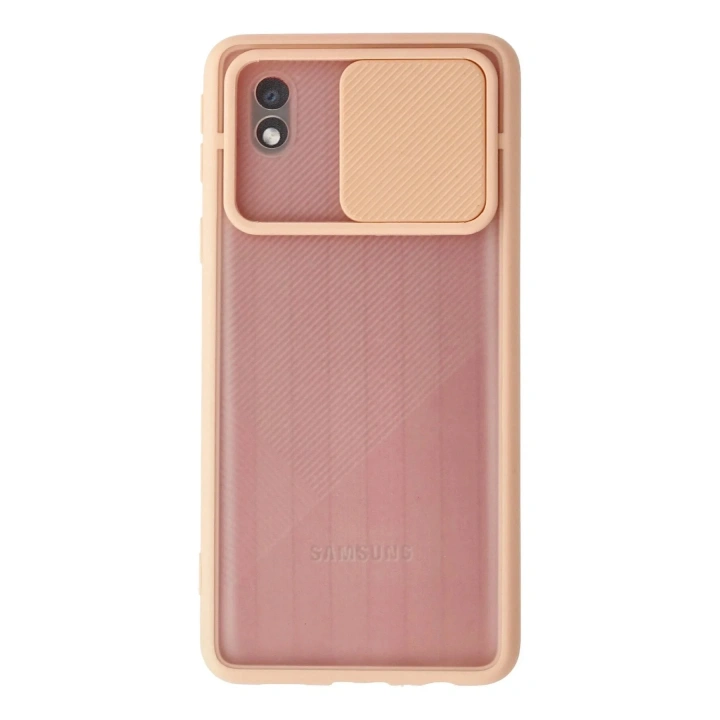 Mey İthalat®  Samsung Galaxy A01 Core Kılıf Palm Buzlu Kamera Sürgülü Silikon - Pembe
