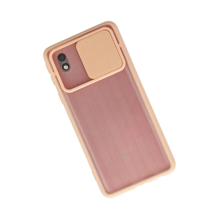 Mey İthalat®  Samsung Galaxy A01 Core Kılıf Palm Buzlu Kamera Sürgülü Silikon - Pembe