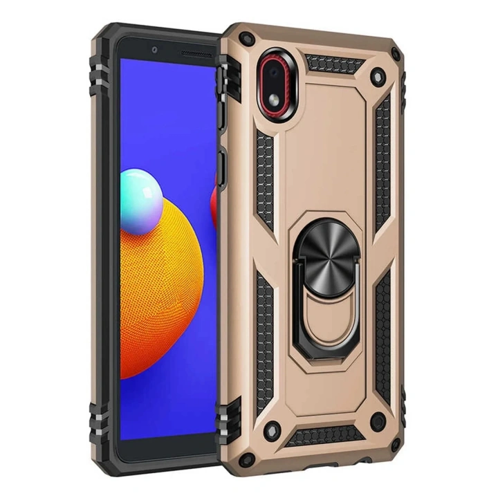 Mey İthalat®  Samsung Galaxy A01 Core Kılıf Sofya Yüzüklü Silikon Kapak - Gold