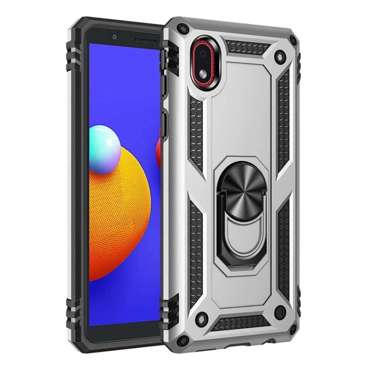 Mey İthalat®  Samsung Galaxy A01 Core Kılıf Sofya Yüzüklü Silikon Kapak - Gümüş