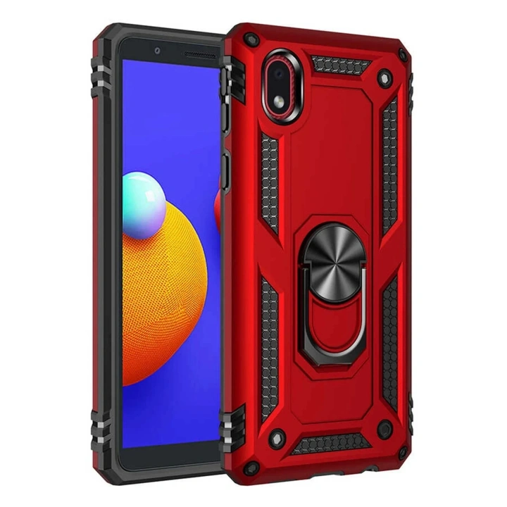 Mey İthalat®  Samsung Galaxy A01 Core Kılıf Sofya Yüzüklü Silikon Kapak - Kırmızı