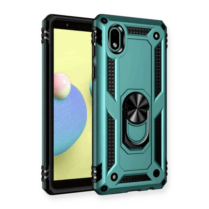 Mey İthalat®  Samsung Galaxy A01 Core Kılıf Sofya Yüzüklü Silikon Kapak - Yeşil