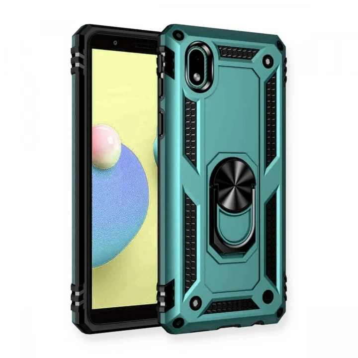 Mey İthalat®  Samsung Galaxy A01 Core Kılıf Sofya Yüzüklü Silikon Kapak - Yeşil