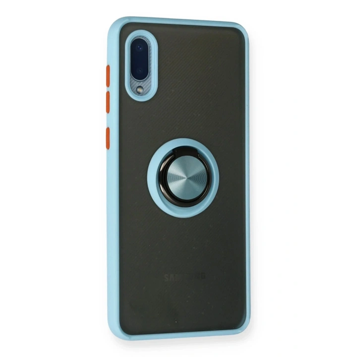 Mey İthalat®  Samsung Galaxy A02 Kılıf Montreal Yüzüklü Silikon Kapak - Buz Mavi