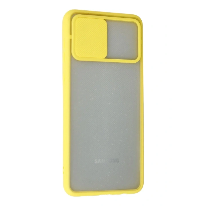 Mey İthalat®  Samsung Galaxy A02 Kılıf Palm Buzlu Kamera Sürgülü Silikon - Sarı