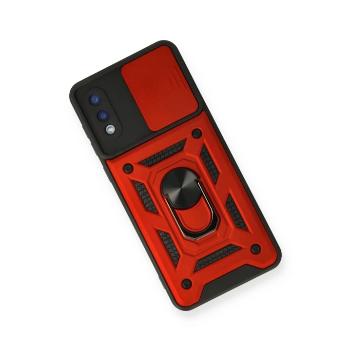 Mey İthalat®  Samsung Galaxy A02 Kılıf Pars Lens Yüzüklü Silikon - Kırmızı