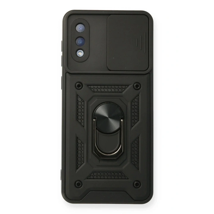 Mey İthalat®  Samsung Galaxy A02 Kılıf Pars Lens Yüzüklü Silikon - Siyah