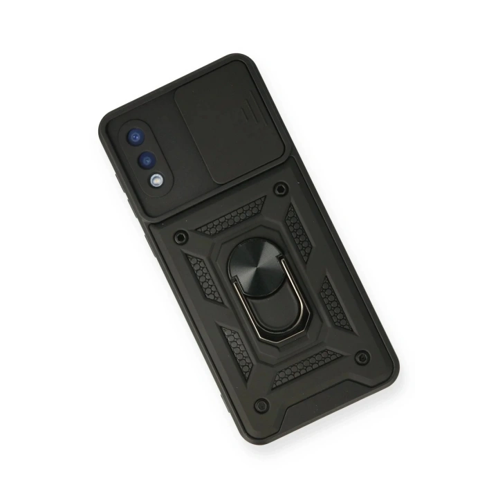Mey İthalat®  Samsung Galaxy A02 Kılıf Pars Lens Yüzüklü Silikon - Siyah