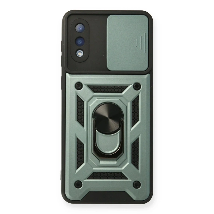 Mey İthalat®  Samsung Galaxy A02 Kılıf Pars Lens Yüzüklü Silikon - Yeşil