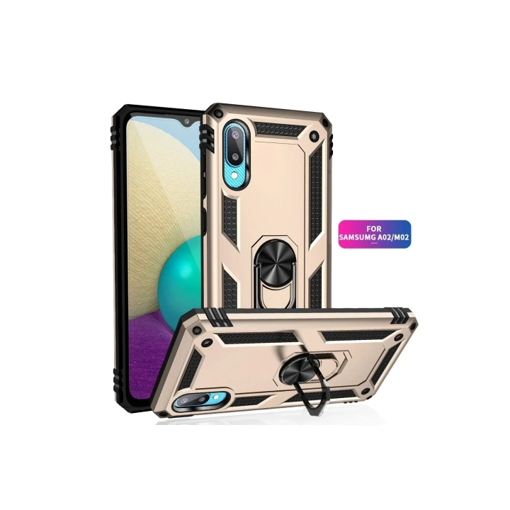 Mey İthalat®  Samsung Galaxy A02 Kılıf Sofya Yüzüklü Silikon Kapak - Gold