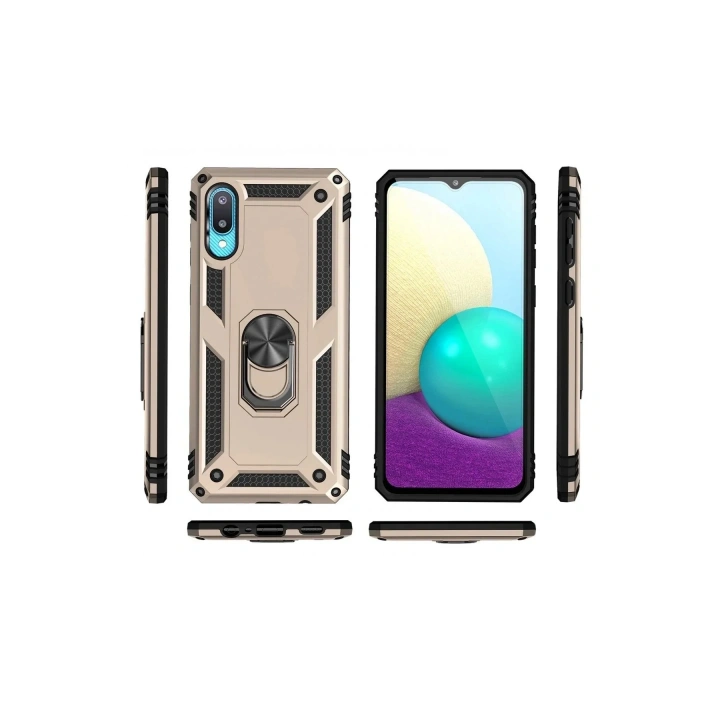 Mey İthalat®  Samsung Galaxy A02 Kılıf Sofya Yüzüklü Silikon Kapak - Gold