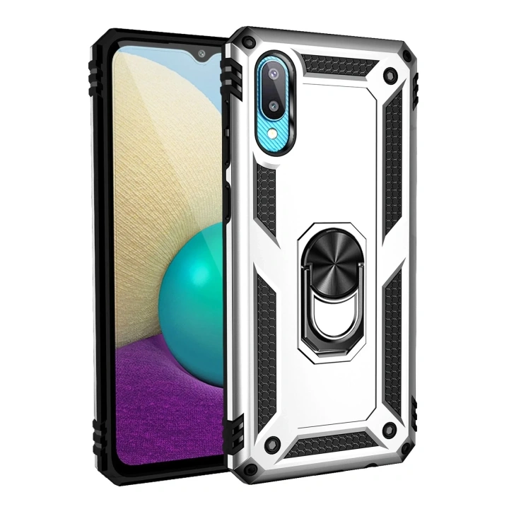 Mey İthalat®  Samsung Galaxy A02 Kılıf Sofya Yüzüklü Silikon Kapak - Gümüş