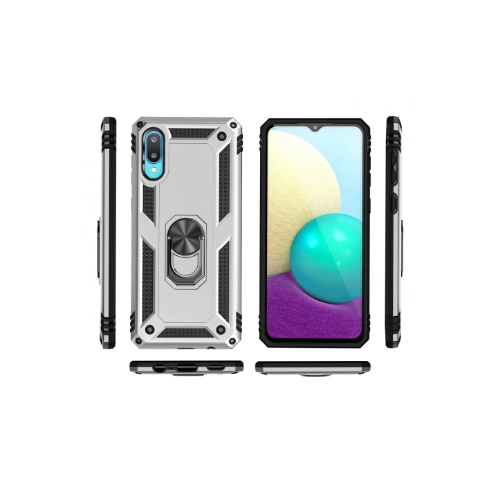 Mey İthalat®  Samsung Galaxy A02 Kılıf Sofya Yüzüklü Silikon Kapak - Gümüş