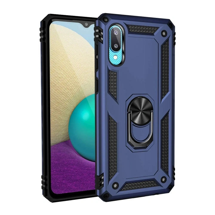 Mey İthalat®  Samsung Galaxy A02 Kılıf Sofya Yüzüklü Silikon Kapak - Lacivert
