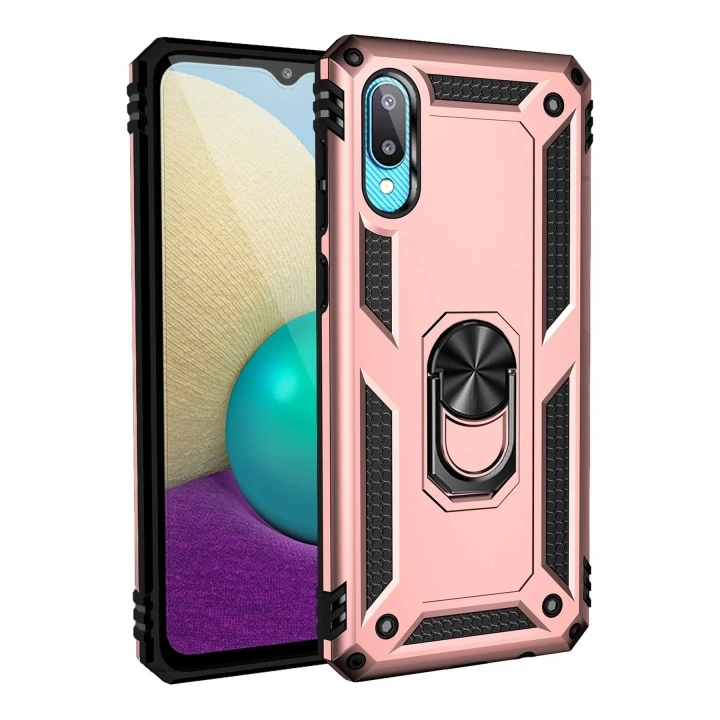 Mey İthalat®  Samsung Galaxy A02 Kılıf Sofya Yüzüklü Silikon Kapak - Rose