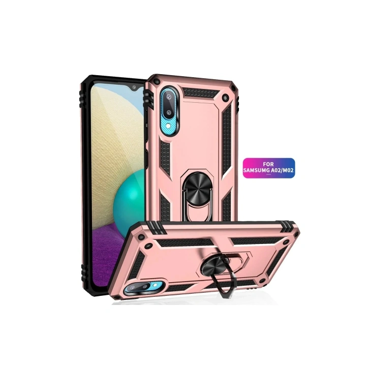 Mey İthalat®  Samsung Galaxy A02 Kılıf Sofya Yüzüklü Silikon Kapak - Rose