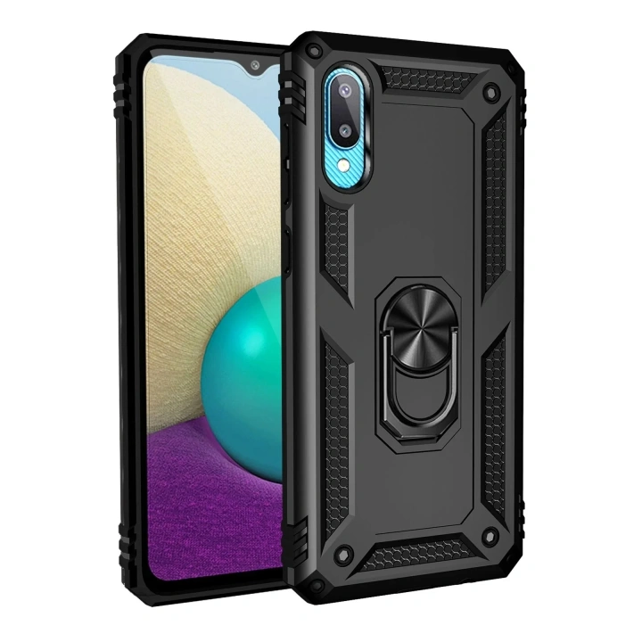 Mey İthalat®  Samsung Galaxy A02 Kılıf Sofya Yüzüklü Silikon Kapak - Siyah