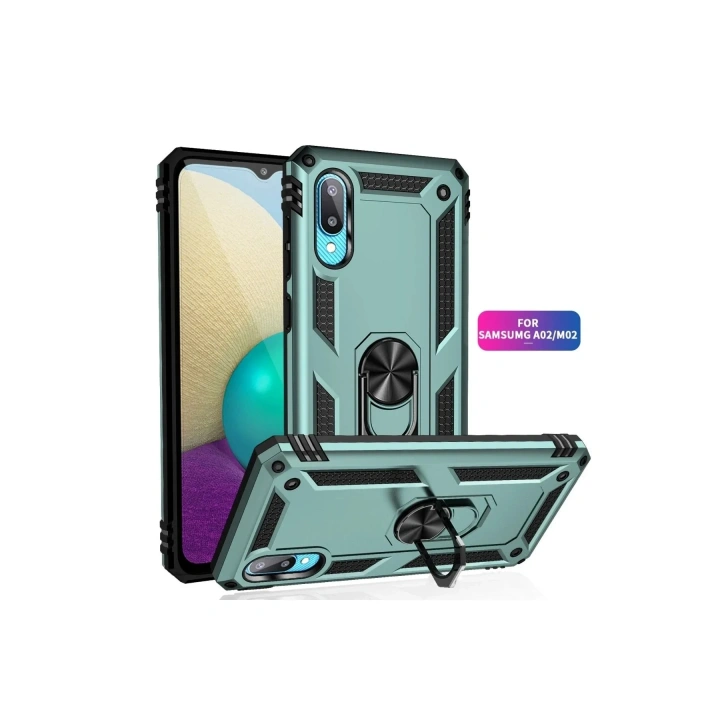 Mey İthalat®  Samsung Galaxy A02 Kılıf Sofya Yüzüklü Silikon Kapak - Yeşil
